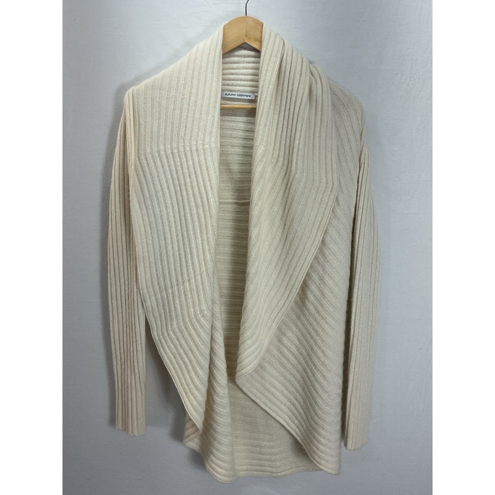 Autumn Cashmere Cardigan womens SM Waterfall ribbed Open Front neutral‎ Ivory